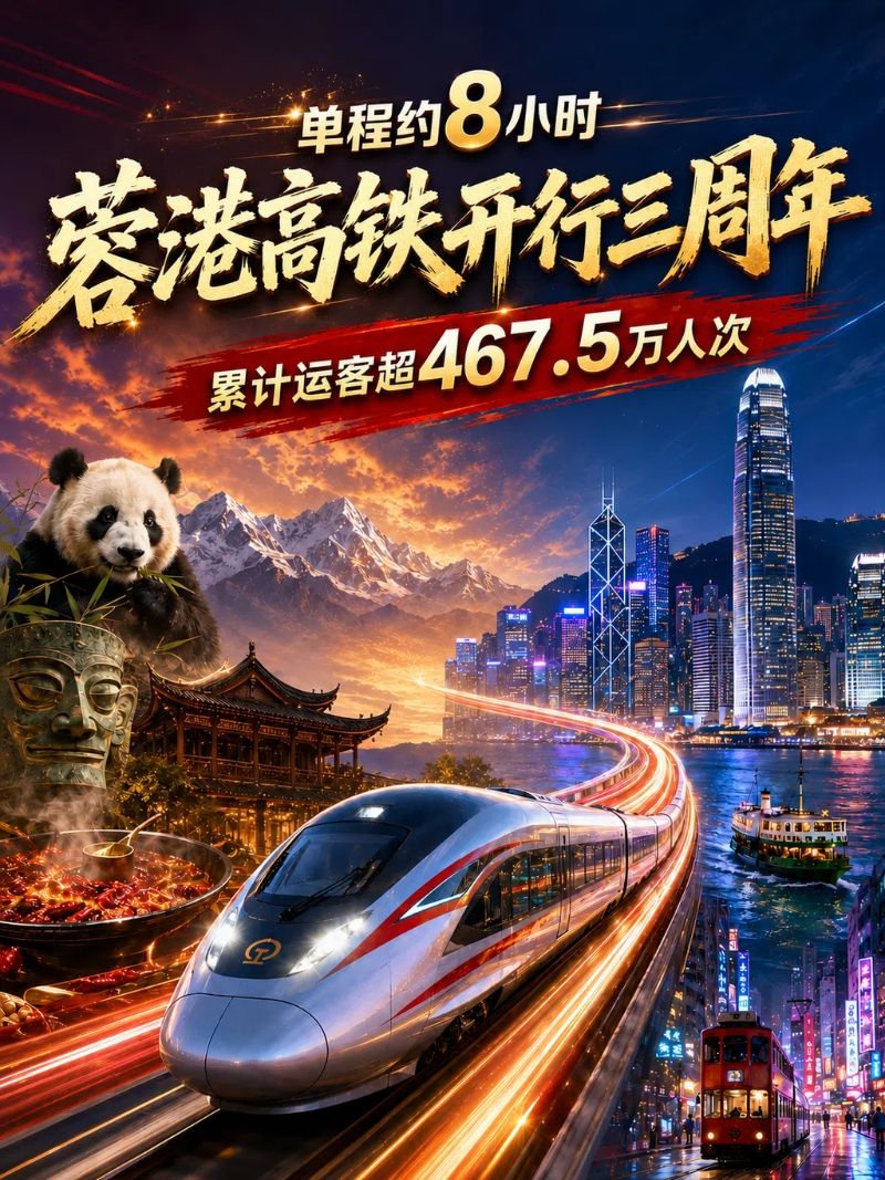 单程约8小时，蓉港高铁开行三周年，累计运客超467.5万人次
New